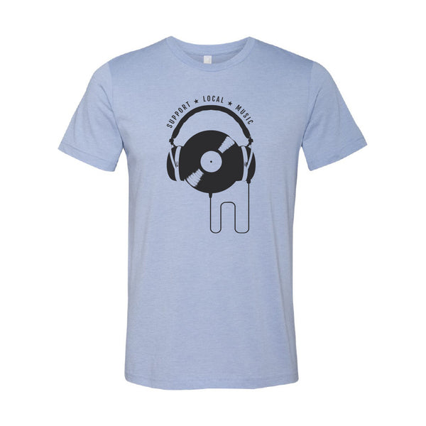 Support Local Music - Vinyl Headphones Tee (Heather Blue)