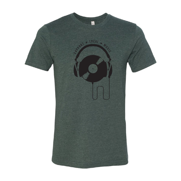 Support Local Music - Vinyl Headphones Tee (Heather Forest)