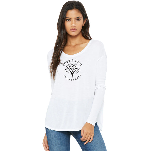 Body and Soul Movement - Circle Logo Flowy Long Sleeve Tee (White)
