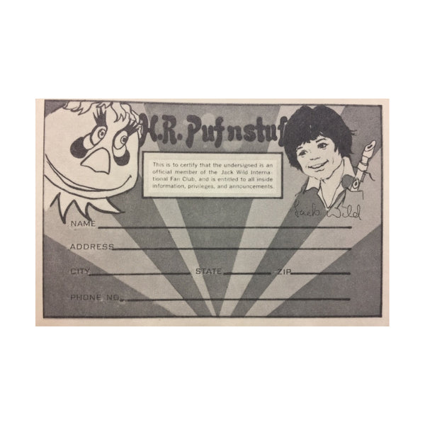 Sid & Marty Krofft Archives - Jack Wild International Fan Club Membership Card