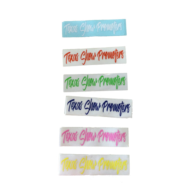 Texas Show Promoters Script Style Sticker (Variety of Colors)