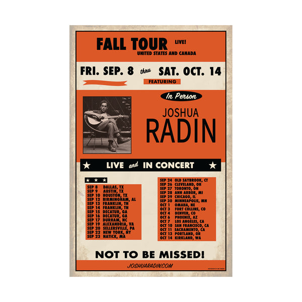 Joshua Radin - 2023 Fall Tour Poster