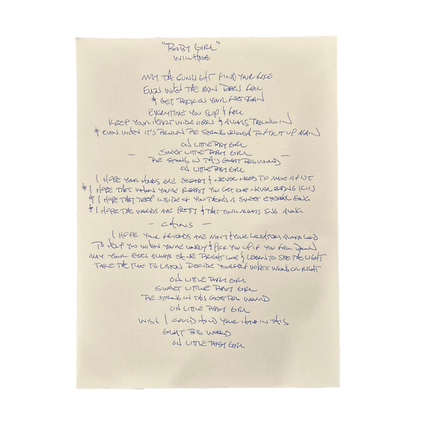 Will Hoge - Handwritten Lyric Sheet for Baby Girl