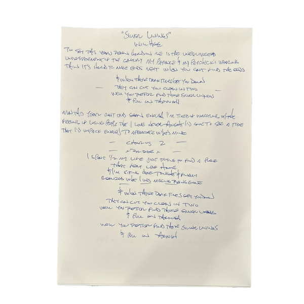 Will Hoge - Handwritten Lyric Sheet for Silver Linings