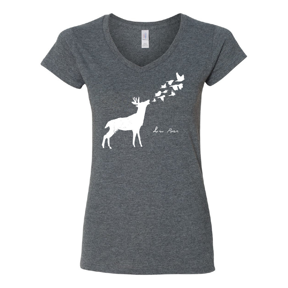 Low Roar - Deer & Birds Women\'s Grey T-Shirt - Bandwear