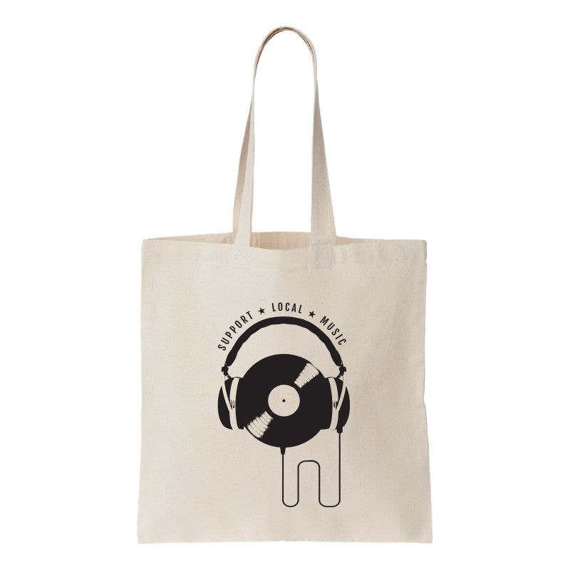 Support Local Music - Vinyl Headphones Canvas Tote Bag - Bandwear