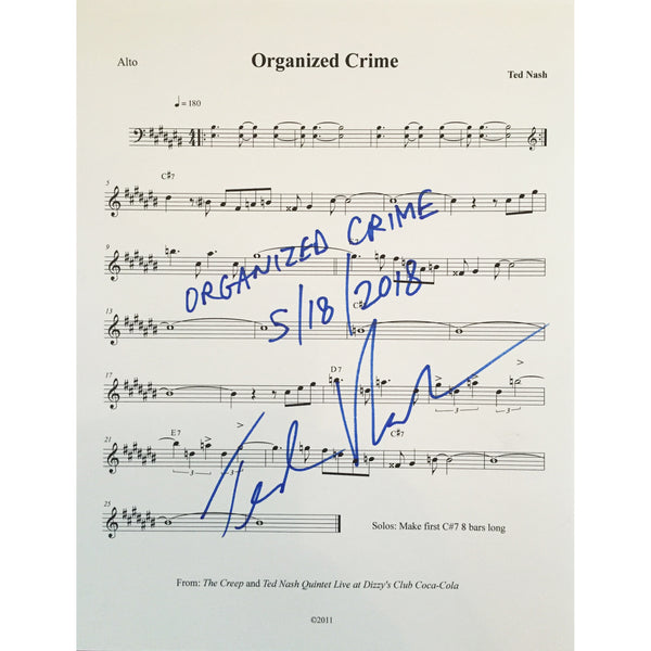 Ted Nash - Autographed Sheet Music For "Organized Crime"
