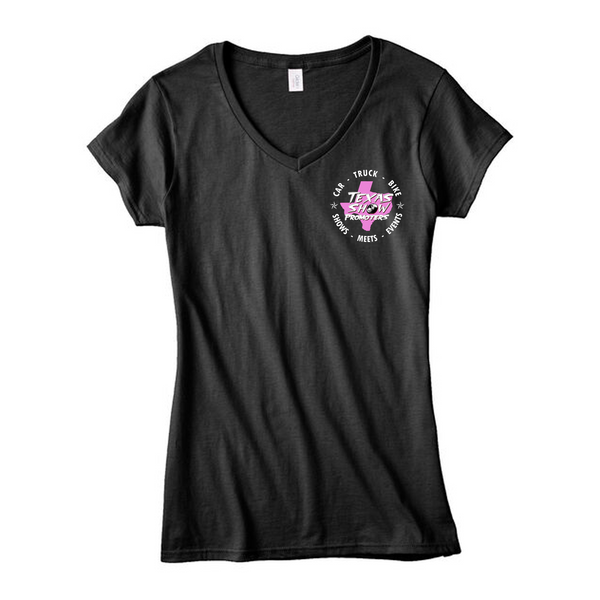Ladies Throwback Texas Show Promoters Pink Logo V-Neck Tee